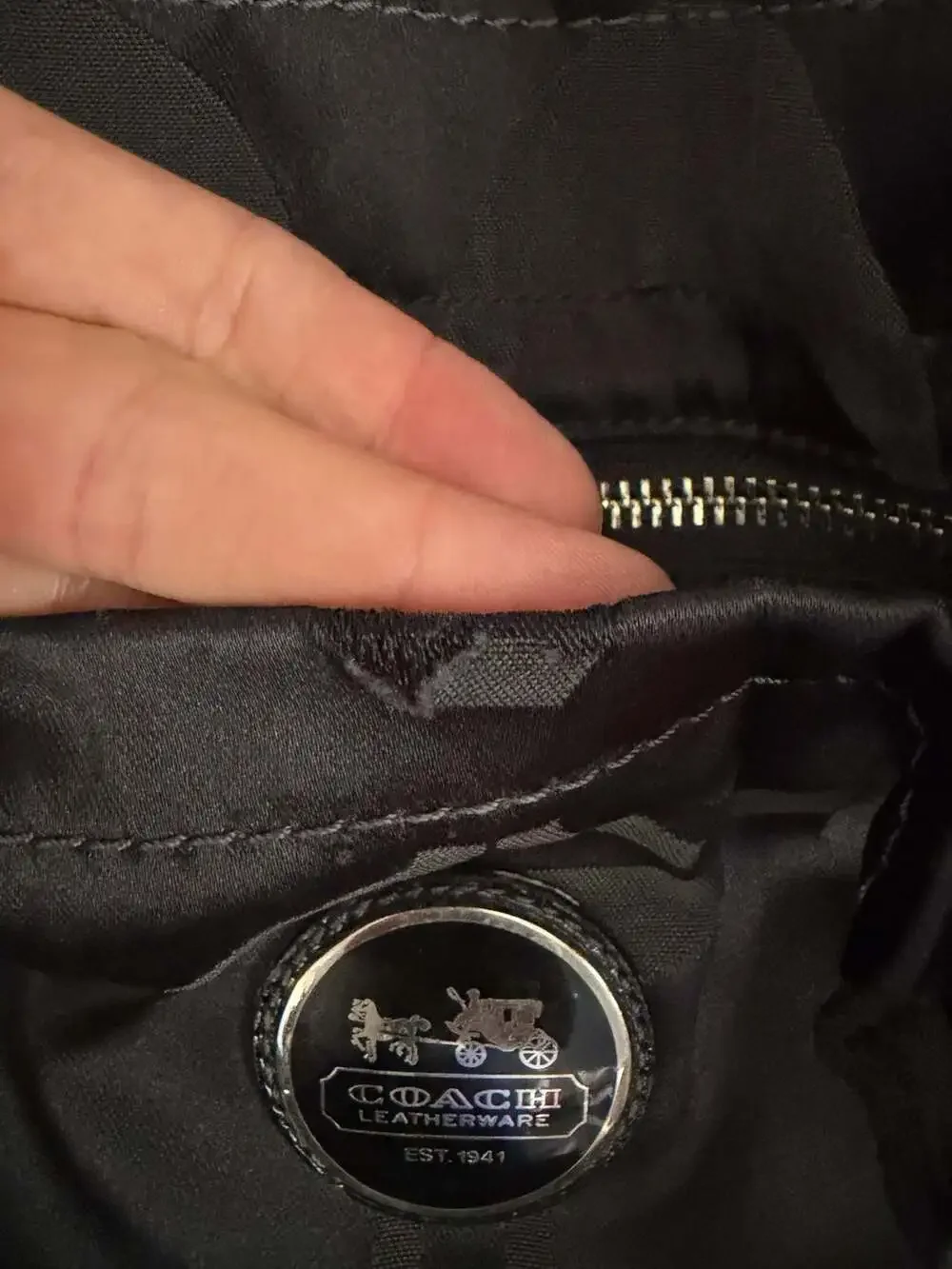 Coach Alex Signature Sateen Black Patent Leather Tote Shoulder Bag